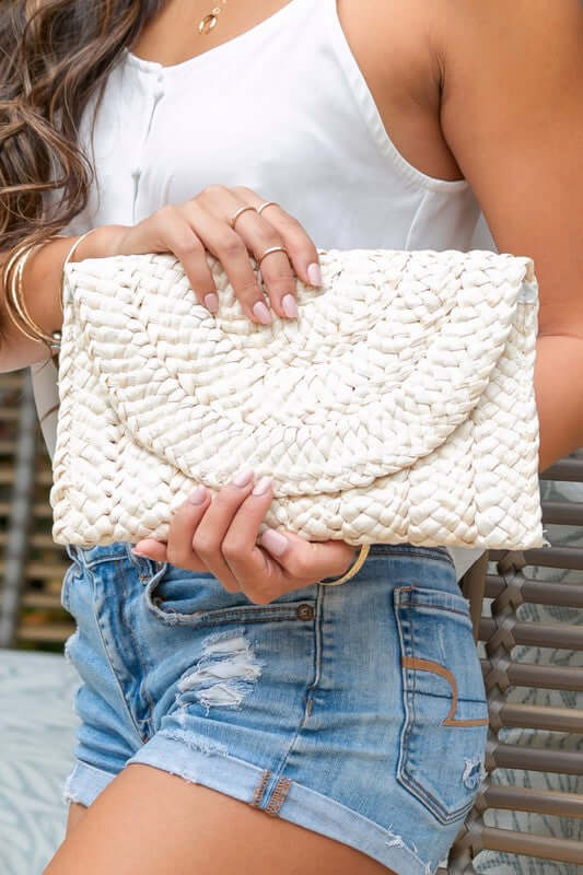 Summer Fold Over Straw Clutch, Aili's Corner, $ 42.95