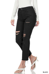 Black Distressed Cropped Denim Jeans, ZENANA, A Moment Of Now