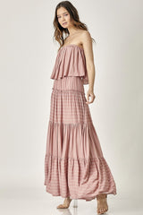 Shop Dusty Rose Pin Stripe Print Tube Maxi Dress | Shop Boutique Clothing, Dresses, USA Boutique
