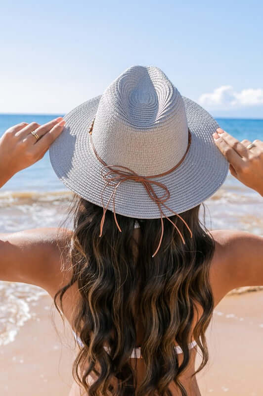 Beaded Belt Straw Panama Fedora Hat - Elegant Style, Fedora Hats, $ 29.00, A Moment Of Now™