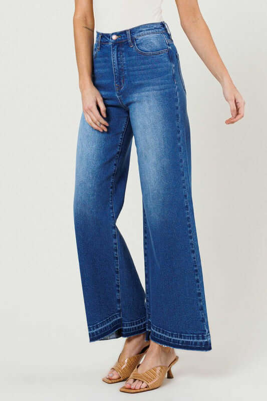 Medium Stone Blue High Waisted Wide Leg Jeans, Vibrant M.i.U, $ 74.95