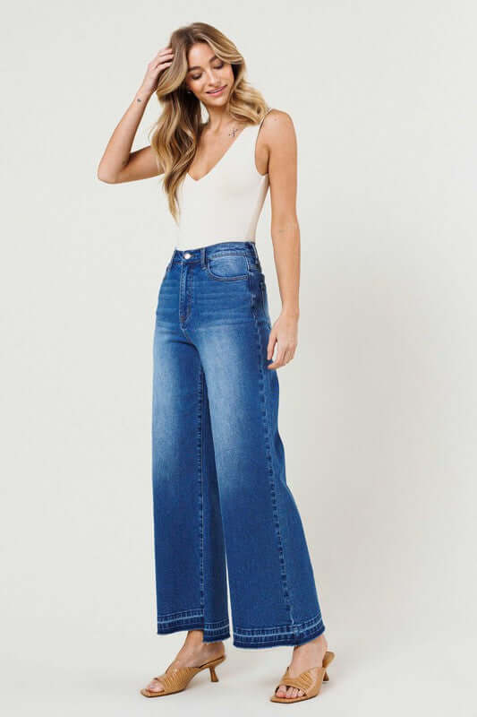 Medium Stone Blue High Waisted Wide Leg Jeans, Vibrant M.i.U, $ 74.95