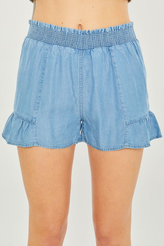 Blue Woven Raffle Relaxed  Shorts