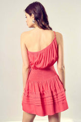 Pleated Detail One Shoulder Cami Mini Dress, Mustard Seed, $ 56.95