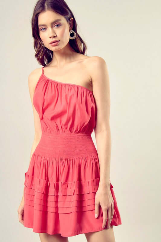 Pleated Detail One Shoulder Cami Mini Dress, Mustard Seed, $ 56.95