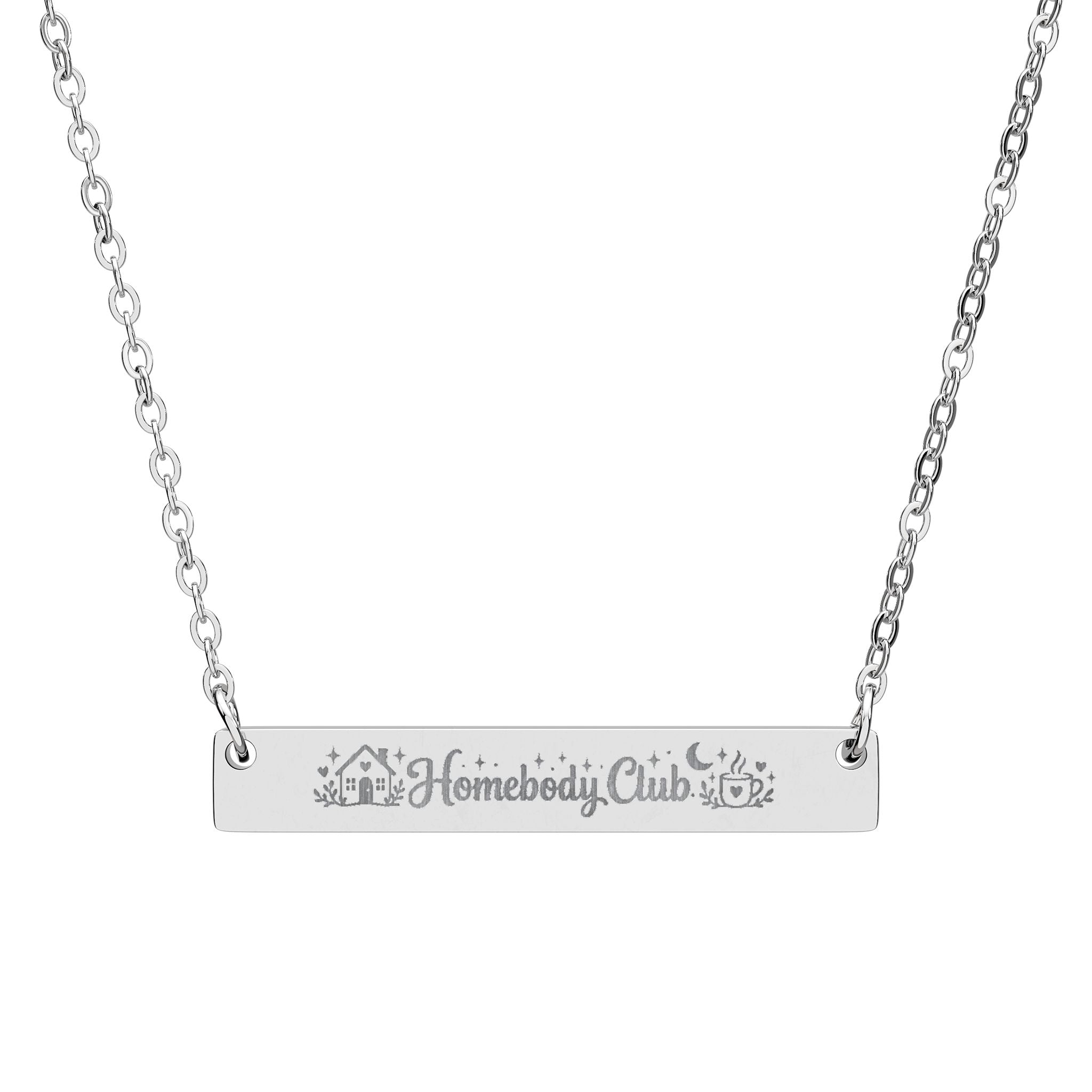Homebody Club engraved horizontal bar necklace