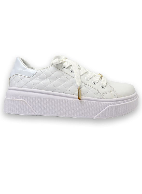 White Quilted Platform Sneaker