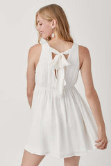 Cream White V Neck Smock Sleeveless Mini Dress, Mustard Seed, $ 66.95