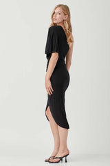 One Shoulder Drape Jersey Party Dress, Mustard Seed, $ 51.95