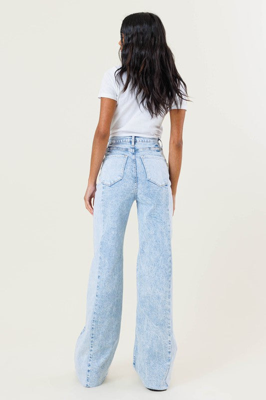Shop Blue Acid Wash High-Rise Color Block Wide Leg Jeans | USA Boutique, Jeans, USA Boutique