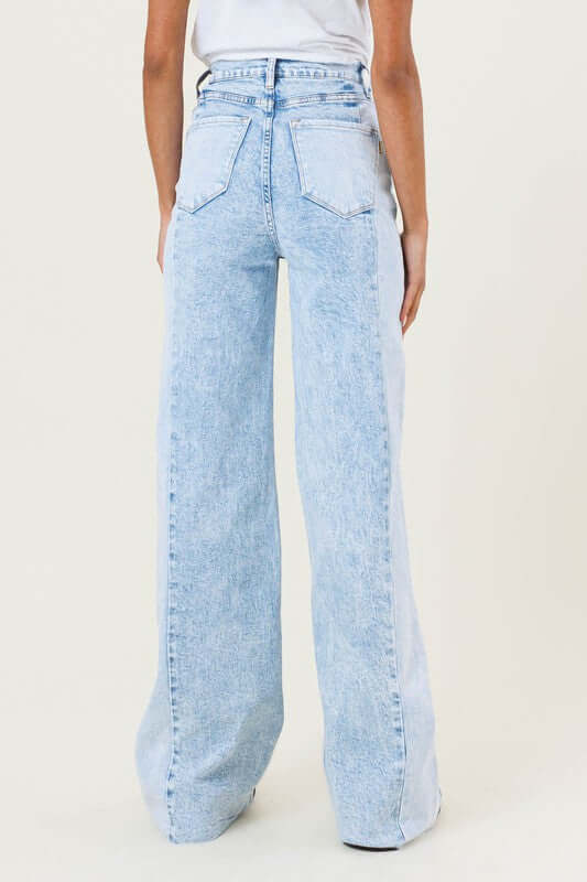 Shop Blue Acid Wash High-Rise Color Block Wide Leg Jeans | USA Boutique, Jeans, USA Boutique