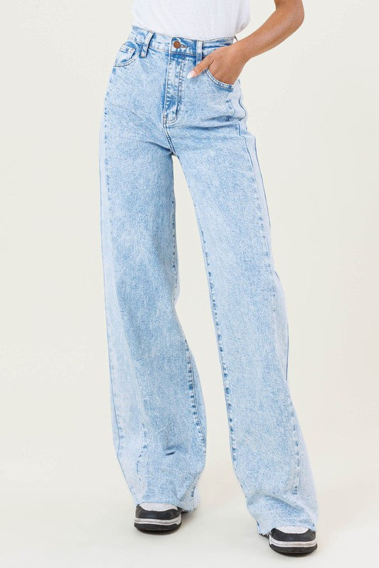 Shop Blue Acid Wash High-Rise Color Block Wide Leg Jeans | USA Boutique, Jeans, USA Boutique
