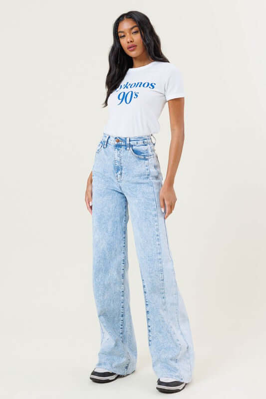 Shop Blue Acid Wash High-Rise Color Block Wide Leg Jeans | USA Boutique, Jeans, USA Boutique