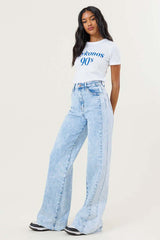 Shop Blue Acid Wash High-Rise Color Block Wide Leg Jeans | USA Boutique, Jeans, USA Boutique