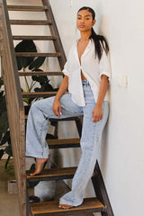 Blue Acid Wash High-Rise Color Block Wide Leg Jeans, Vibrant M.i.U, $ 71.95