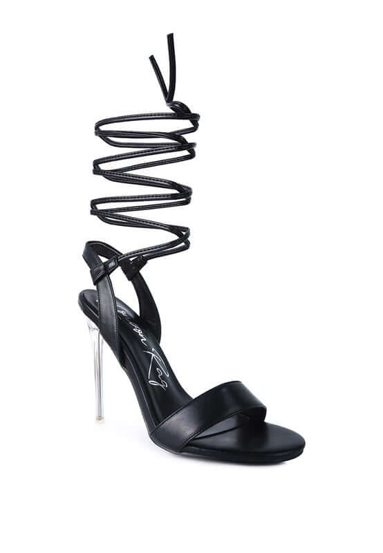 Sheeny Clear Stiletto Lace Up Heels Sandals, Heeled Sandals, $ 76.95, A Moment Of Now™