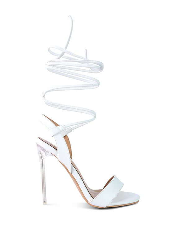 Sheeny Clear Stiletto Lace Up Heels Sandals, Heeled Sandals, $ 76.95, A Moment Of Now™