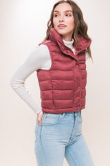 Shop Women's High Neck Zip Up Puffer Vest with Storage Pouch, Puffer Vests, USA Boutique
