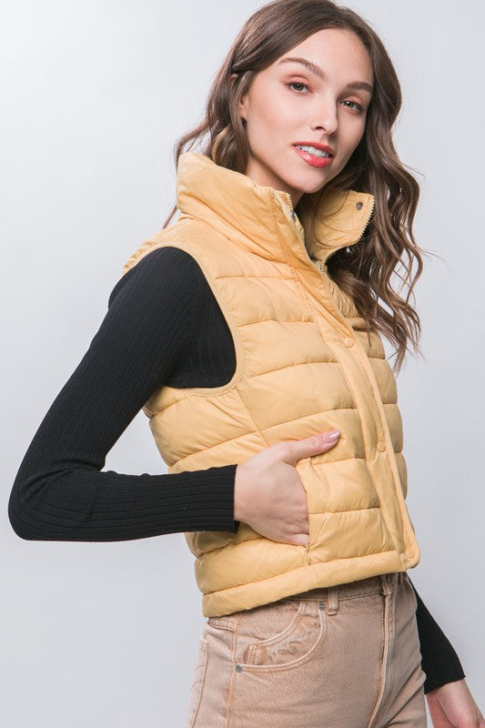 Shop Women's High Neck Zip Up Puffer Vest with Storage Pouch, Puffer Vests, USA Boutique