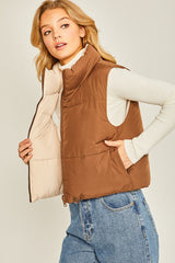 Shop Women's Woven Solid Reversible Vest | Boutique Clothing, Puffer Vests, USA Boutique