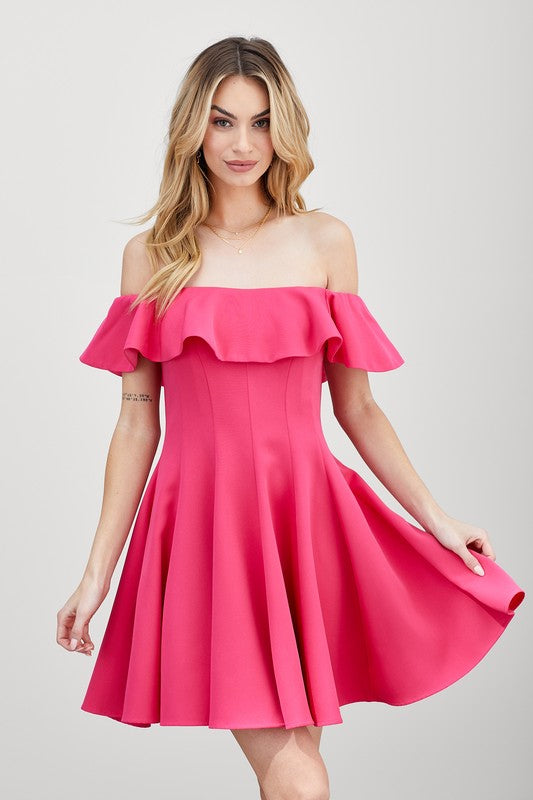 Off The Shoulder A Line Ruffle Cocktail Party  Mini Dress