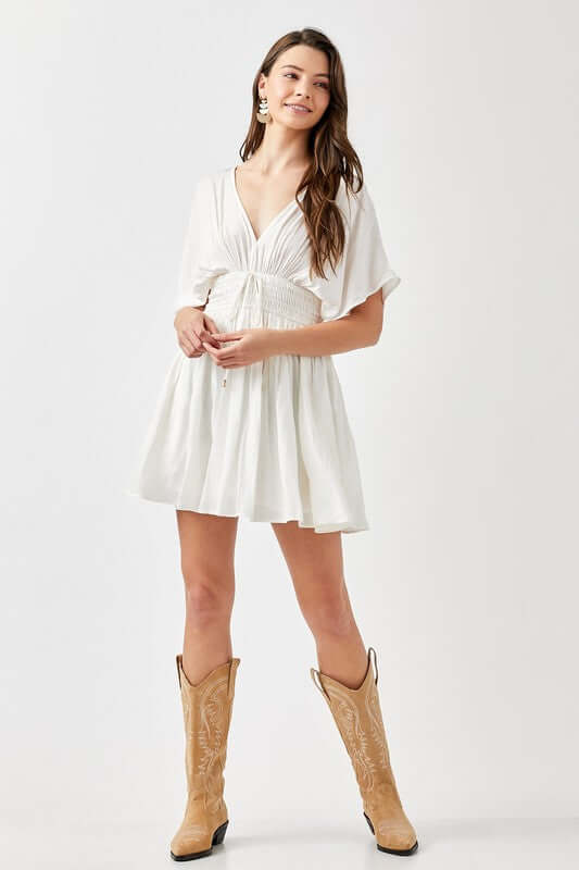 Smocked Waist with Tassel Strap Mini Dress, Mustard Seed, $ 62.95