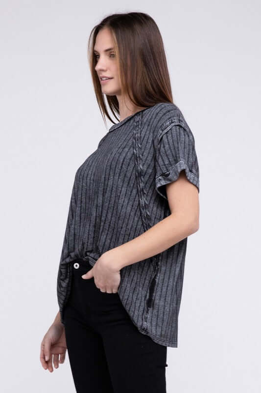 Ribbed Raglan Dolman Sleeve Boat-Neck Top, ZENANA, $ 29.95