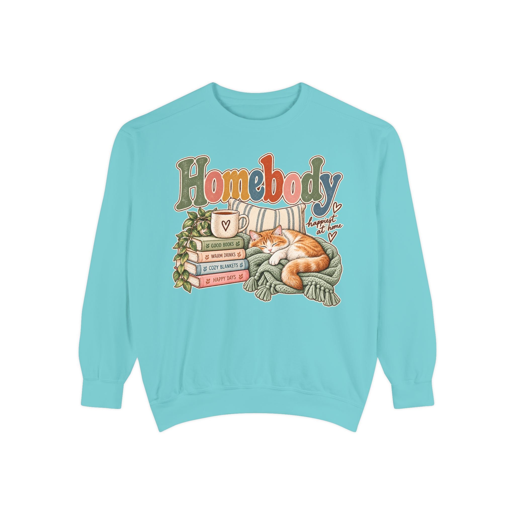 Homebody Sweatshirt — Cozy Cat & Bookstack Crewneck - sweatshirt product image 6