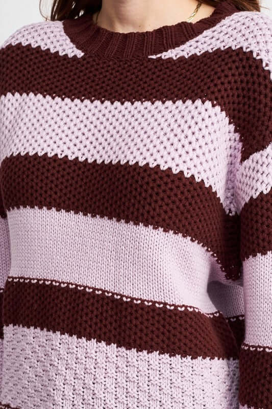 Shop Women's Brown Purple Striped & Oversized Sweater | Fashion Boutique, Sweaters, USA Boutique