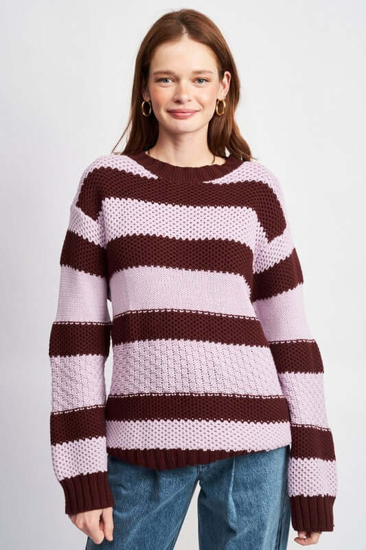 Shop Women's Brown Purple Striped & Oversized Sweater | Fashion Boutique, Sweaters, USA Boutique