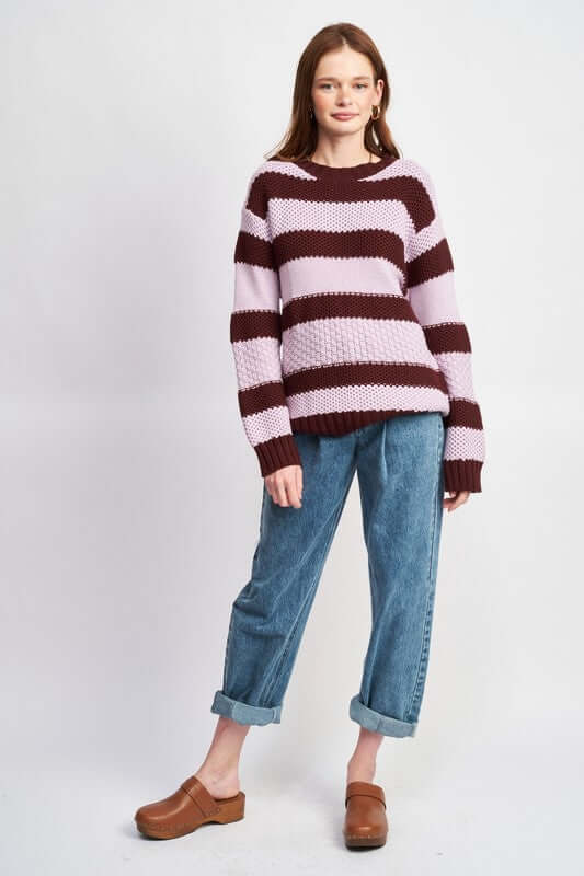 Shop Women's Brown Purple Striped & Oversized Sweater | Fashion Boutique, Sweaters, USA Boutique