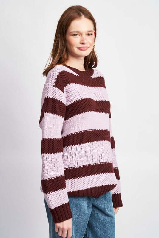 Shop Women's Brown Purple Striped & Oversized Sweater | Fashion Boutique, Sweaters, USA Boutique