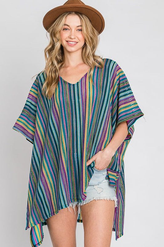 Shop Colorful Oversized Strip Poncho For Women | Shop Boutique Clothing , Ponchos, USA Boutique