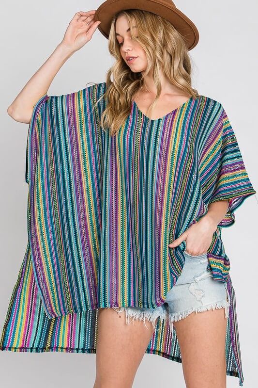 Colorful Oversized Strip Poncho for Adventurous Women, Ponchos, $ 66.95, A Moment Of Now™