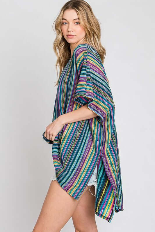 Colorful Oversized Strip Poncho for Adventurous Women, Ponchos, $ 66.95, A Moment Of Now™