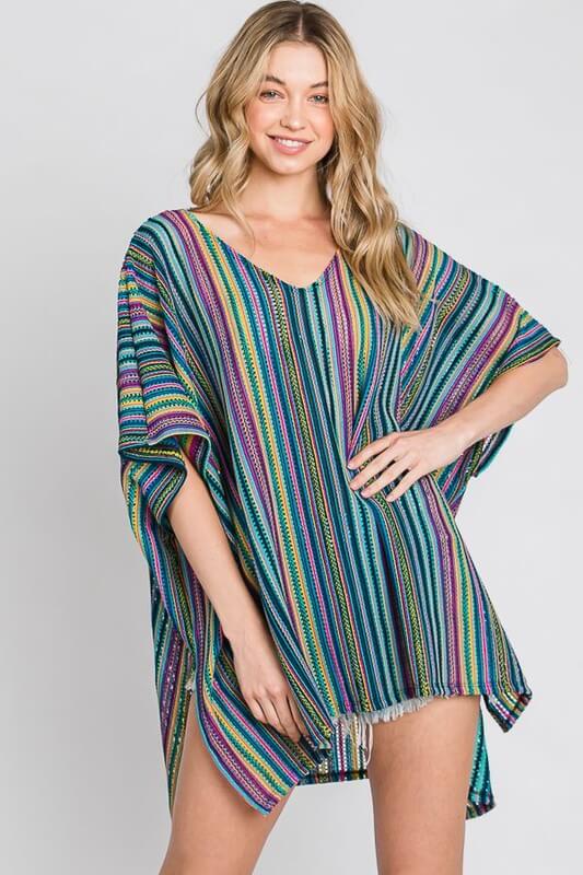 Shop Colorful Oversized Strip Poncho For Women | Shop Boutique Clothing , Ponchos, USA Boutique