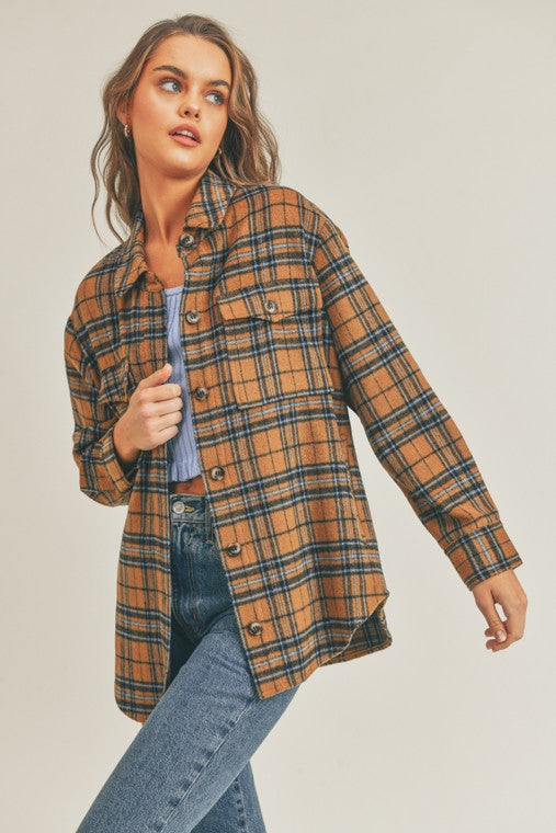 Brown Plaid Flannel Shacket