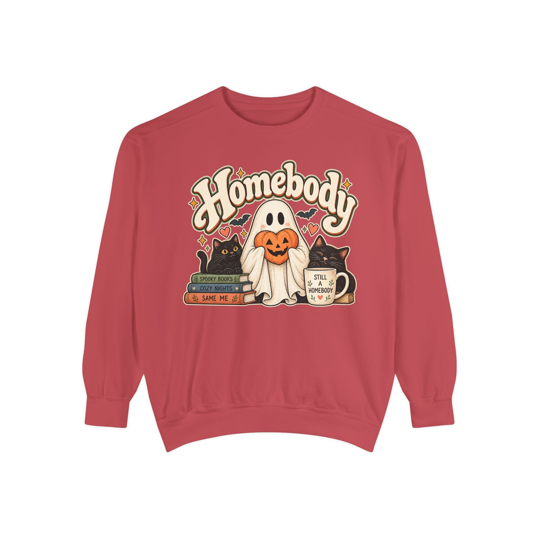 Homebody Sweatshirt — Cozy Halloween Ghost, Books & Pumpkin Mug Graphic - sweatshirt product image 18