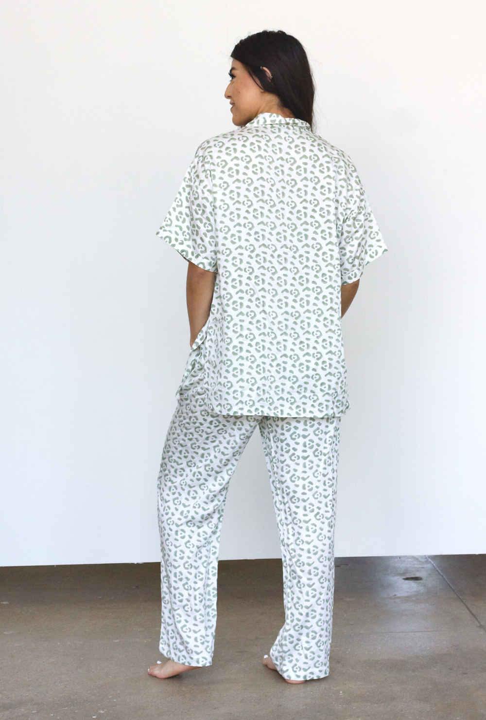 Leopard Pajama Modal Set in Cream + Sage | Boutique In USA, PJs, $ 138.00, A Moment Of Now™