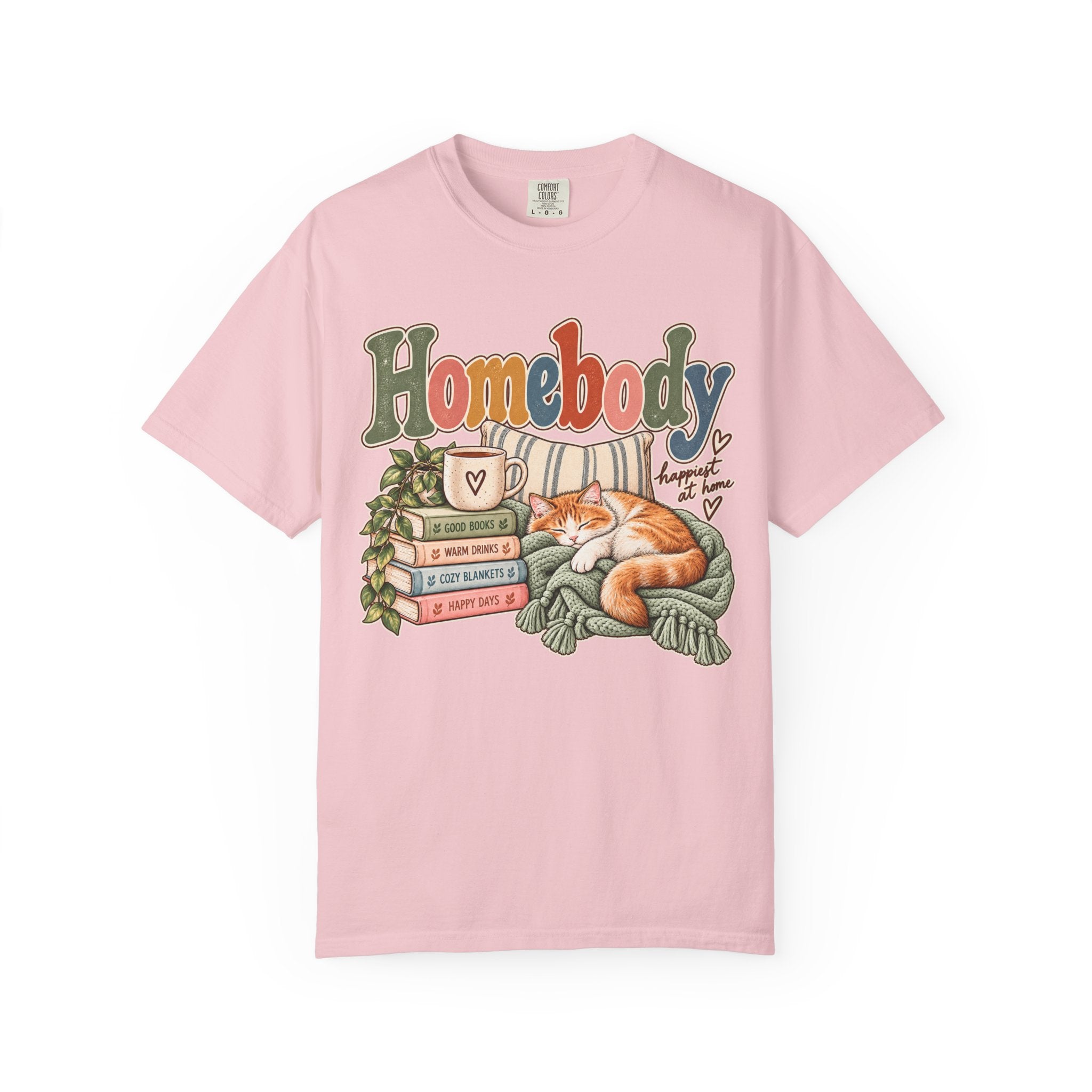 Homebody T-Shirt — Cozy Cat, Books & Coffee Comfort Colors® Tee