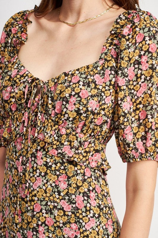 Shop Black Brown Floral Ruffle Bell Sleeve Midi Dress | Fashion Boutique, Dresses, USA Boutique