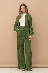 Pleated Blouse and Pants Set