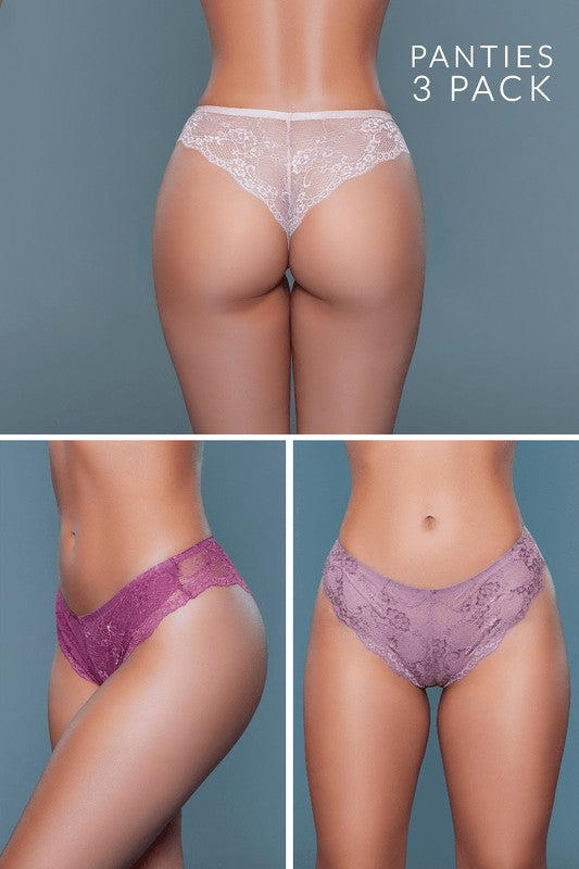 Hadlee Tanga Floral Lace Low Rise Underwear Panties 3 Pack