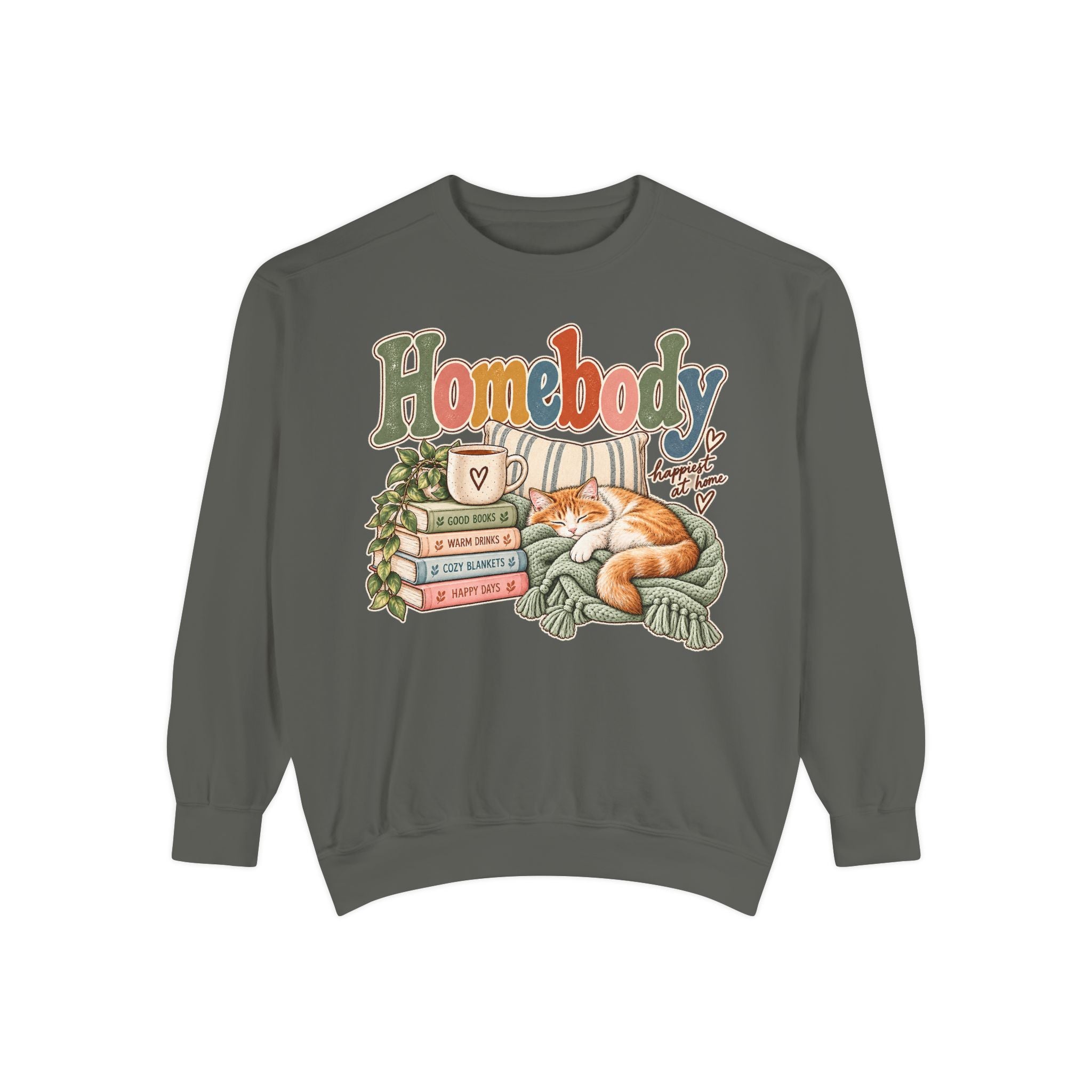 Homebody Sweatshirt — Cozy Cat & Bookstack Crewneck - sweatshirt product image 4