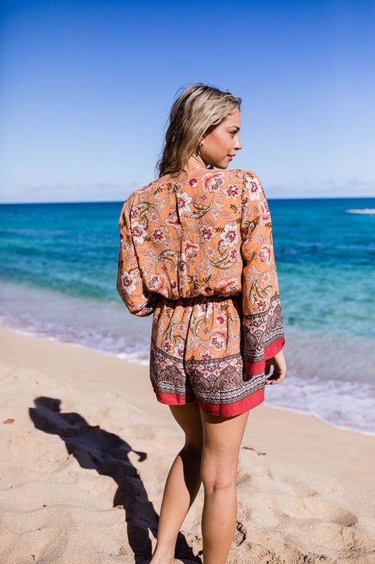 BOHO BRUNCH FLORAL PRINT ROMPER, TIMING, $ 64.95