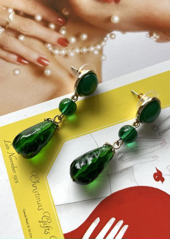 Shop Retro Green Glass Drop Earrings | Women's Boutique Jewelry, Earrings, USA Boutique