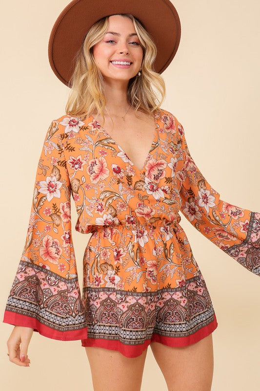 BOHO BRUNCH FLORAL PRINT ROMPER, TIMING, $ 64.95