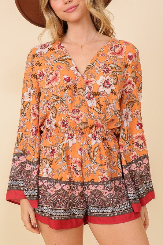 BOHO BRUNCH FLORAL PRINT ROMPER, TIMING, $ 64.95