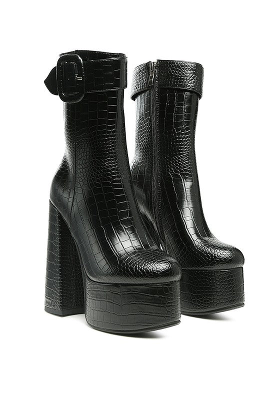 Shop Bumpy Croc High Block Heeled Chunky Ankle Boots For Women, Heeled Boots, USA Boutique