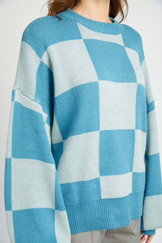 Bubble Sleeves Checker Sweater